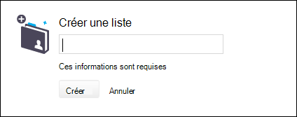 Fenêtre Créer une liste