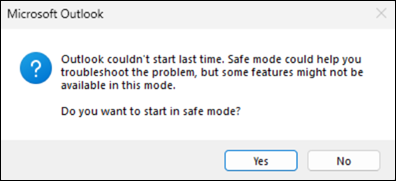 Erreur en mode sans échec Outlook classique