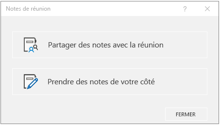 Boîte de dialogue Notes de réunion OneNote