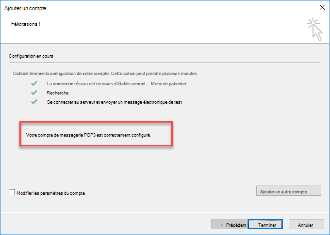 Outlook ajoute un compte POP
