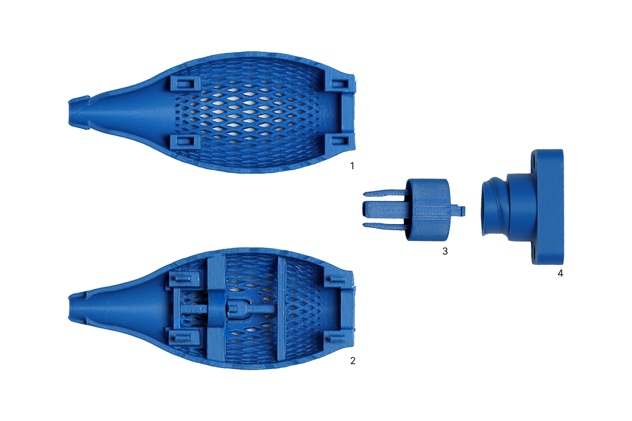Pièces d’assemblage de poignée de stylet Surface Slim imprimées étiquetées 1, 2, 3 et 4.