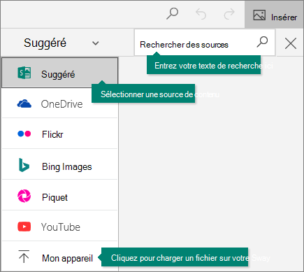 Menu des sources de recherche développé.