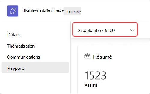 Capture d’écran mettant en évidence l’interface utilisateur montrant comment afficher les rapports d’assemblées pour une date différente