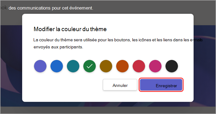 Capture d’écran de l’interface utilisateur mise en surbrillance montrant comment modifier la couleur de thème d’une assemblée
