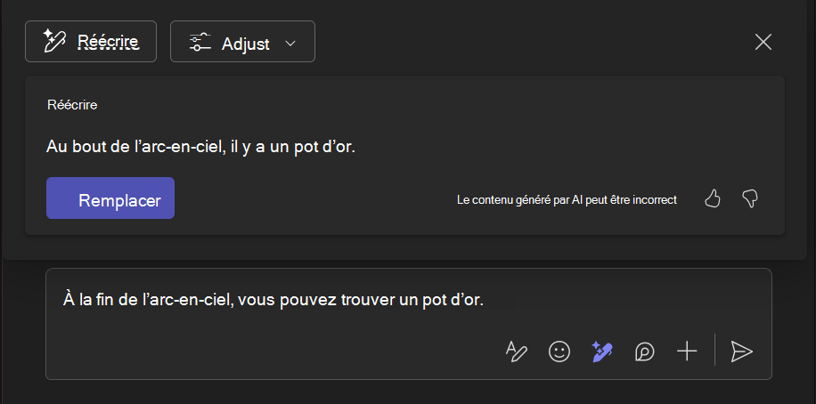 Capture d’écran montrant comment réécrire avec l’outil Copilot permet d’améliorer un texte.