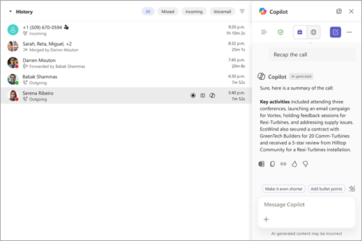 Capture d’écran affichant le résumé d’un appel Teams généré par l’IA.