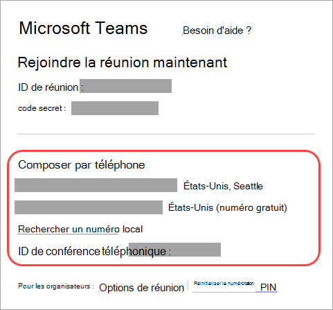 Capture d’écran montrant où vous pouvez appeler une réunion Teams.