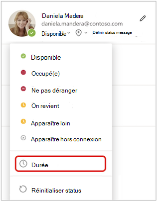 Durée dans le menu status