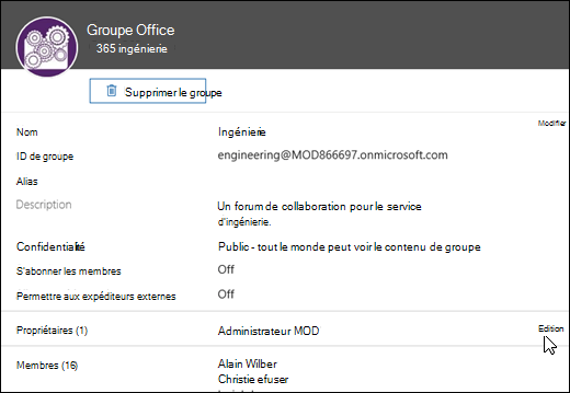 Le panneau groupes vous permet d’administrer les paramètres de votre groupe.