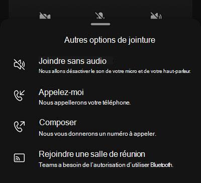 Sélectionnez une source audio dans l’écran de pré-participation à la réunion mobile.
