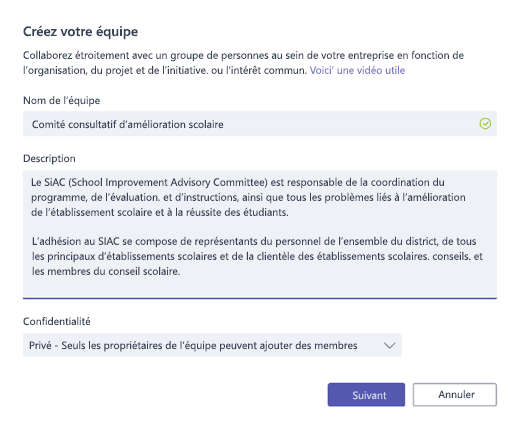 Créer une équipe