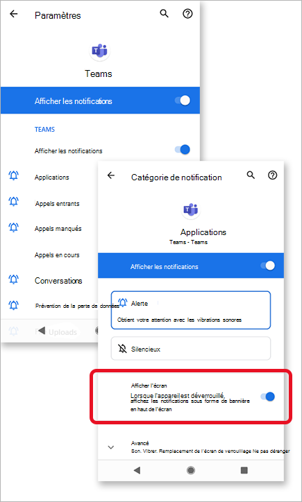 Image affiche l'autorisation des fenêtres contextuelles pour les Notifications dans Microsoft Teams