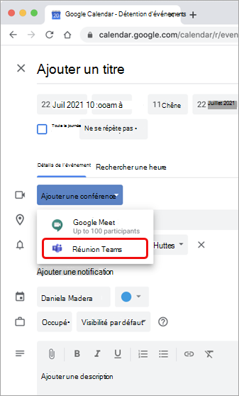 Sélectionner une réunion Teams