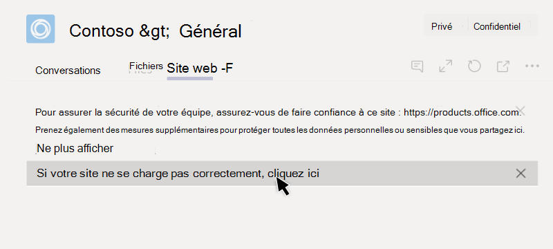 Échec du chargement du site web dans un onglet