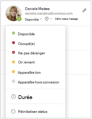 Menu de statut