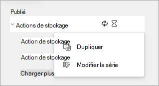 Capture d’écran montrant les options du menu Plus d’actions pour une série de listes de tâches publiées.