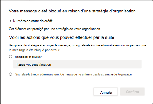 Remplacer les options de la stratégie organisationnelle de protection contre la perte de données