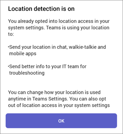 Détection de l’emplacement Teams sur mobile