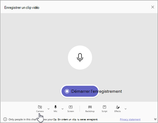 Capture d’écran de l’option permettant d’enregistrer un clip vidéo audio uniquement dans Microsoft Teams.