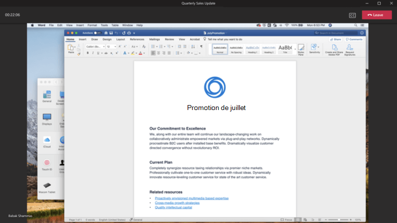 participant en lecture seule : capture d’écran du contenu en cours de partage