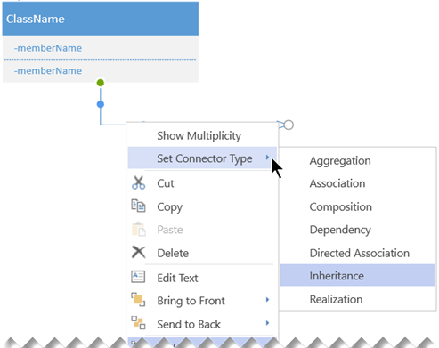 Cliquez avec le bouton droit sur un connecteur et sélectionnez Définir le type de connecteur pour afficher les options des types de connecteurs.