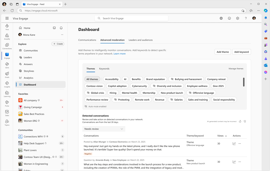 Page console pour gérer la fonctionnalité de modération avancée pilotée par l’agent IA