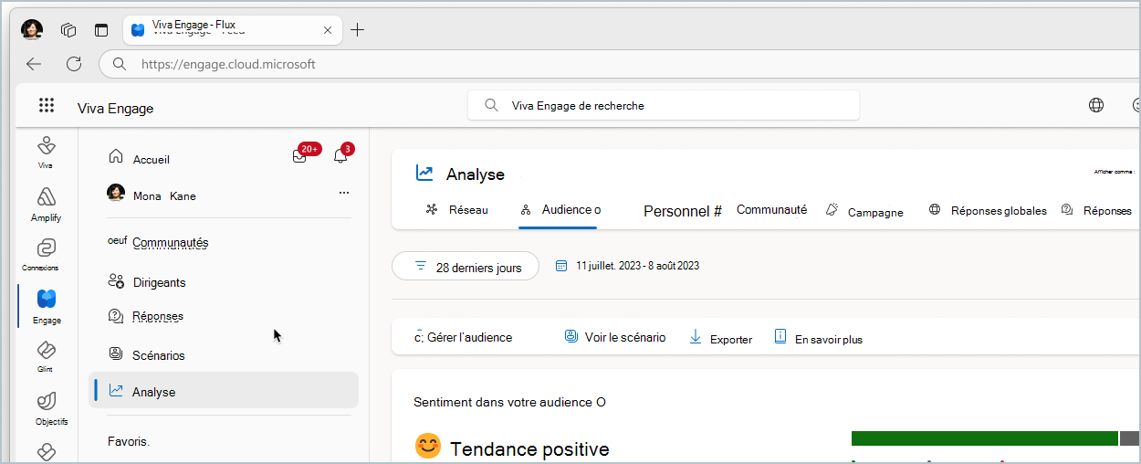 Capture d’écran montrant l’onglet Analytique sur la page d’accueil.