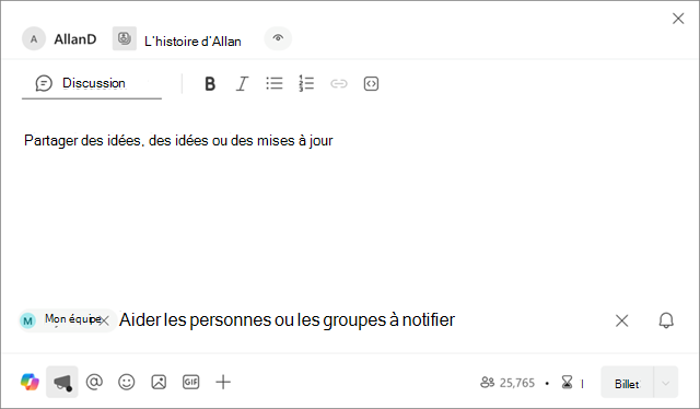 Capture d’écran montrant où Mes équipes est présenté dans une nouvelle annonce de scénario