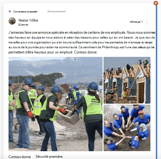 Capture d’écran montrant une conversation proposée dans Yammer