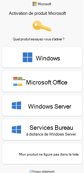 Capture d’écran de la fenêtre d’activation des produits Microsoft.