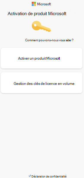 Capture d’écran des options d’activation des produits Microsoft.