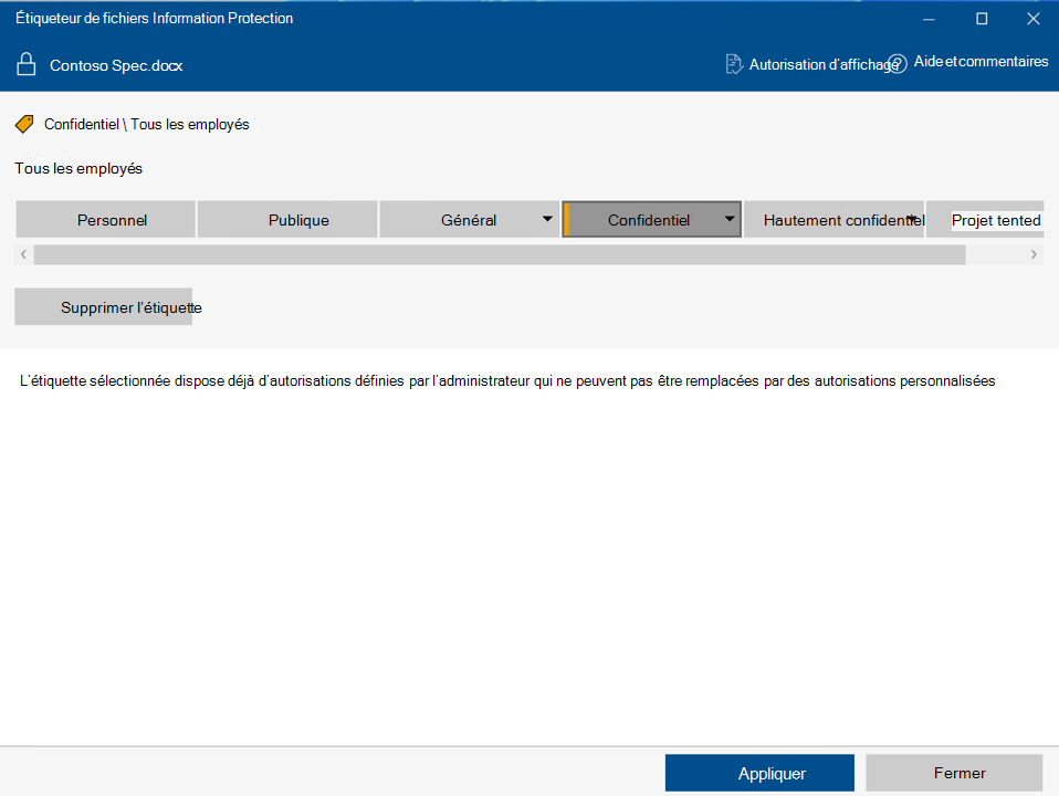 Appliquer une étiquette avec Protection des données Microsoft Purview File Labeler
