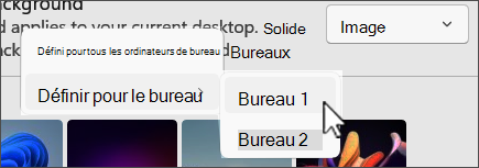 Capture d’écran montrant plusieurs choix de bureau en arrière-plan.