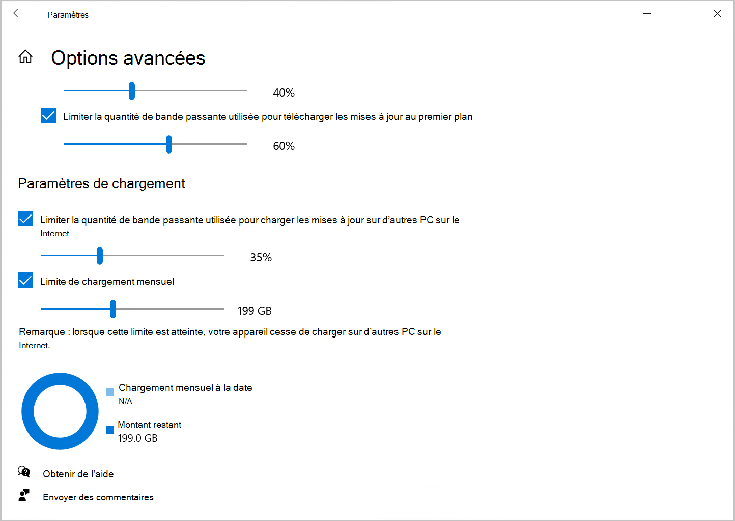 Capture d’écran de l’option Optimisation de la distribution pour limiter la bande passante de chargement dans Windows 10.