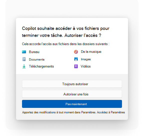 Boîte de dialogue de consentement du partage de fichiers