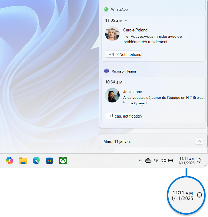 Capture d’écran du Centre de notifications.