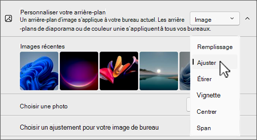 Capture d’écran de l’option Personnaliser le bureau adapté à une image.