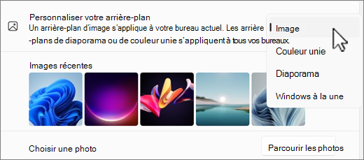 Capture d’écran de la personnalisation de vos choix d’arrière-plan.
