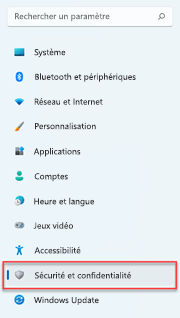 Where to find privacy settings in Windows 11.