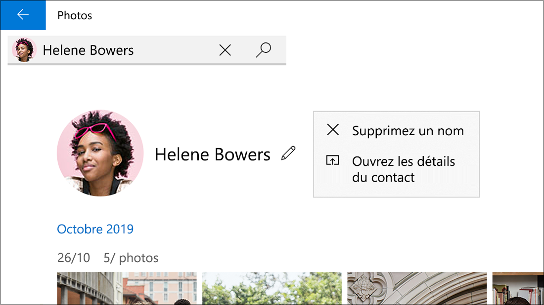 Capture d’écran d’un contact affichant l’option Supprimer un nom.