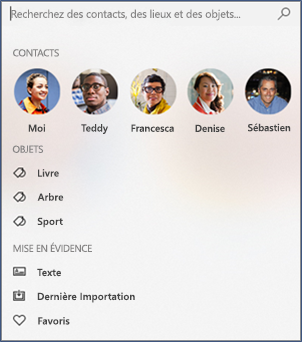 Capture d’écran de la zone de recherche dans l’application Photos.