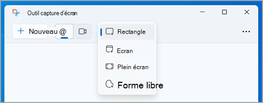 Sélection d’un mode pour une capture d’image dans l’outil Capture d’écran.