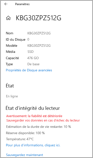 Exemple de page de disque