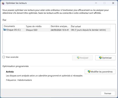 L’application Optimiser les lecteurs dans Windows 11.