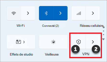 Le bouton bascule VPN des paramètres rapides dans Windows 11.