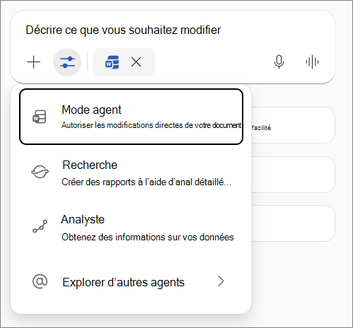 Mode Agent dans Word.