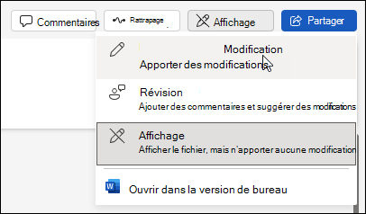 Passer de l’affichage au mode Édition dans Word pour le web