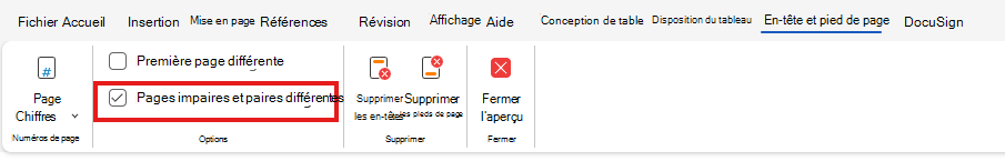 H&F pages impaires et paires différentes
