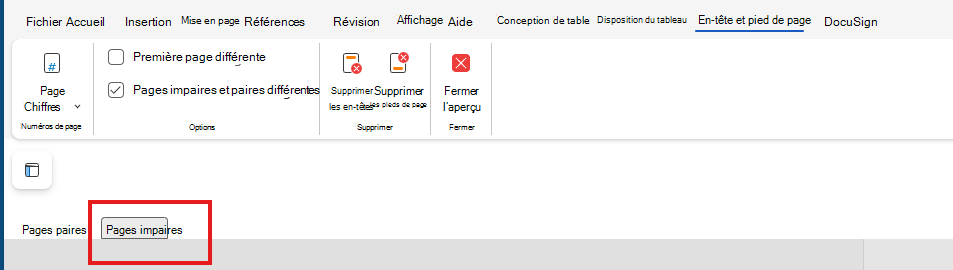 Modifier les pages impaires H&F sur le web