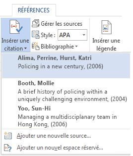 Sélectionnez Insérer une citation